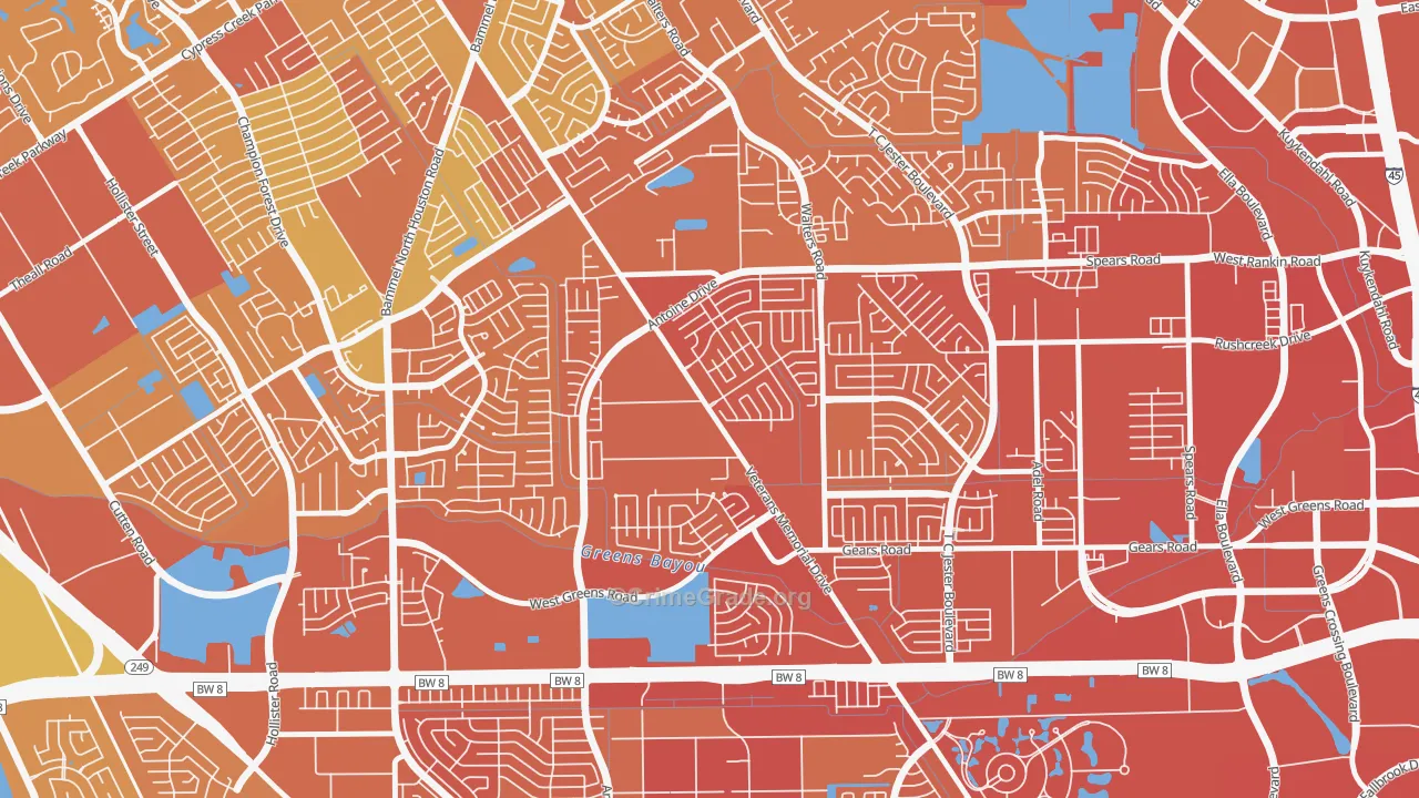 Milroy Farms, Houston, TX Map of Murder Rates