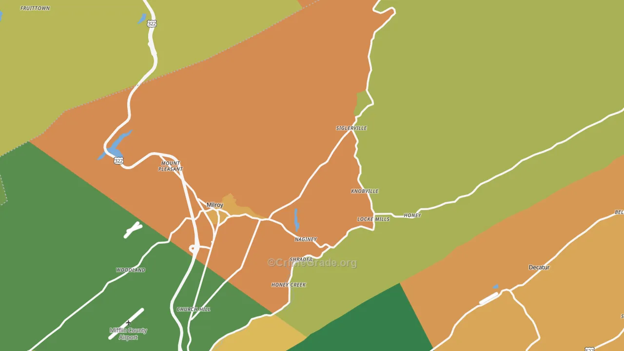 Milroy, PA Map of Murder Rates