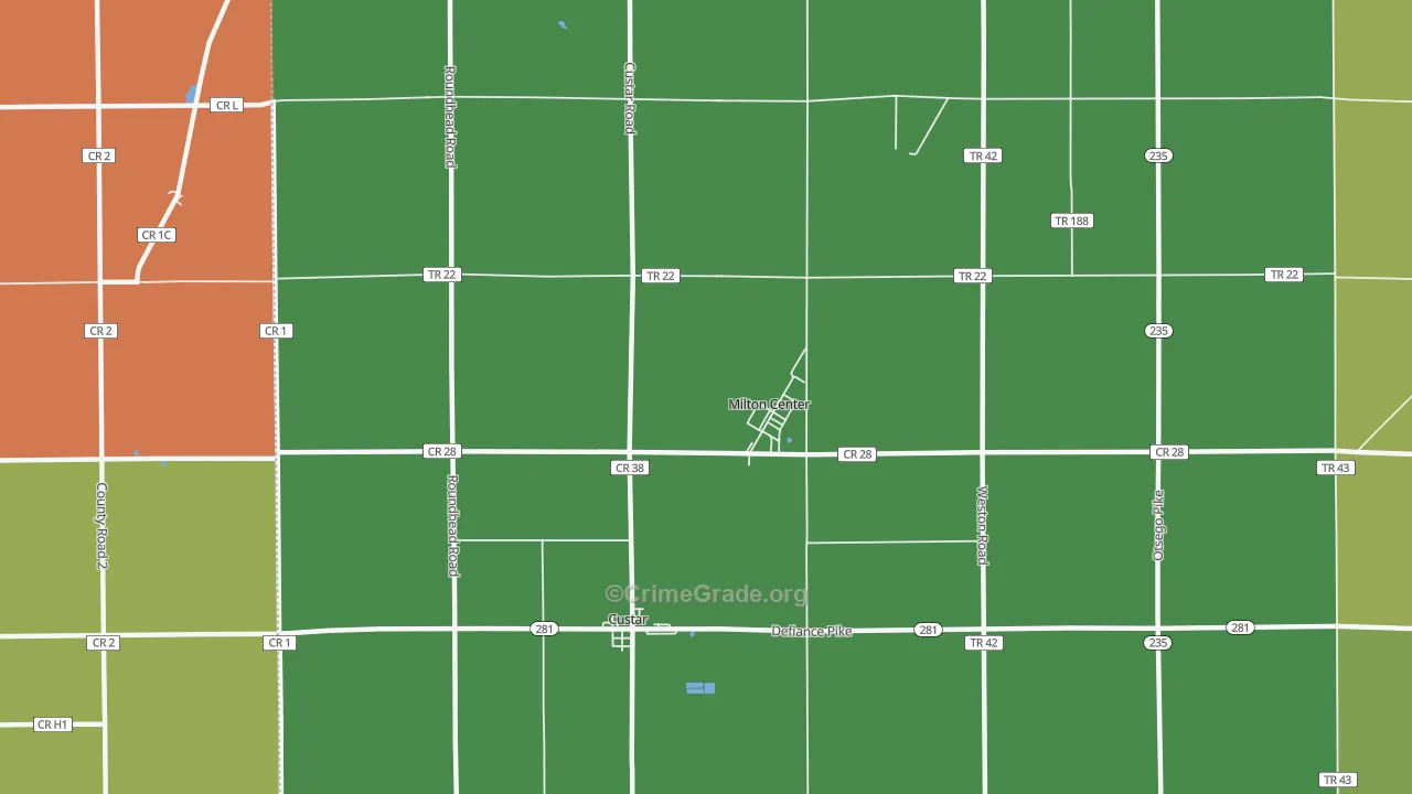 Milton Center, OH Map of Murder Rates