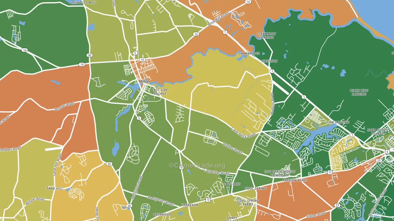 Milton, DE Map of Murder Rates