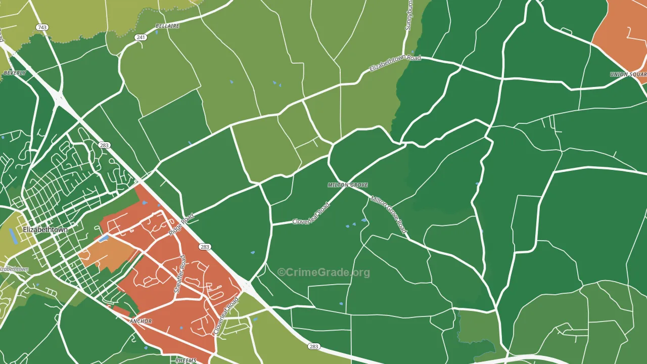 Milton Grove, PA Map of Murder Rates