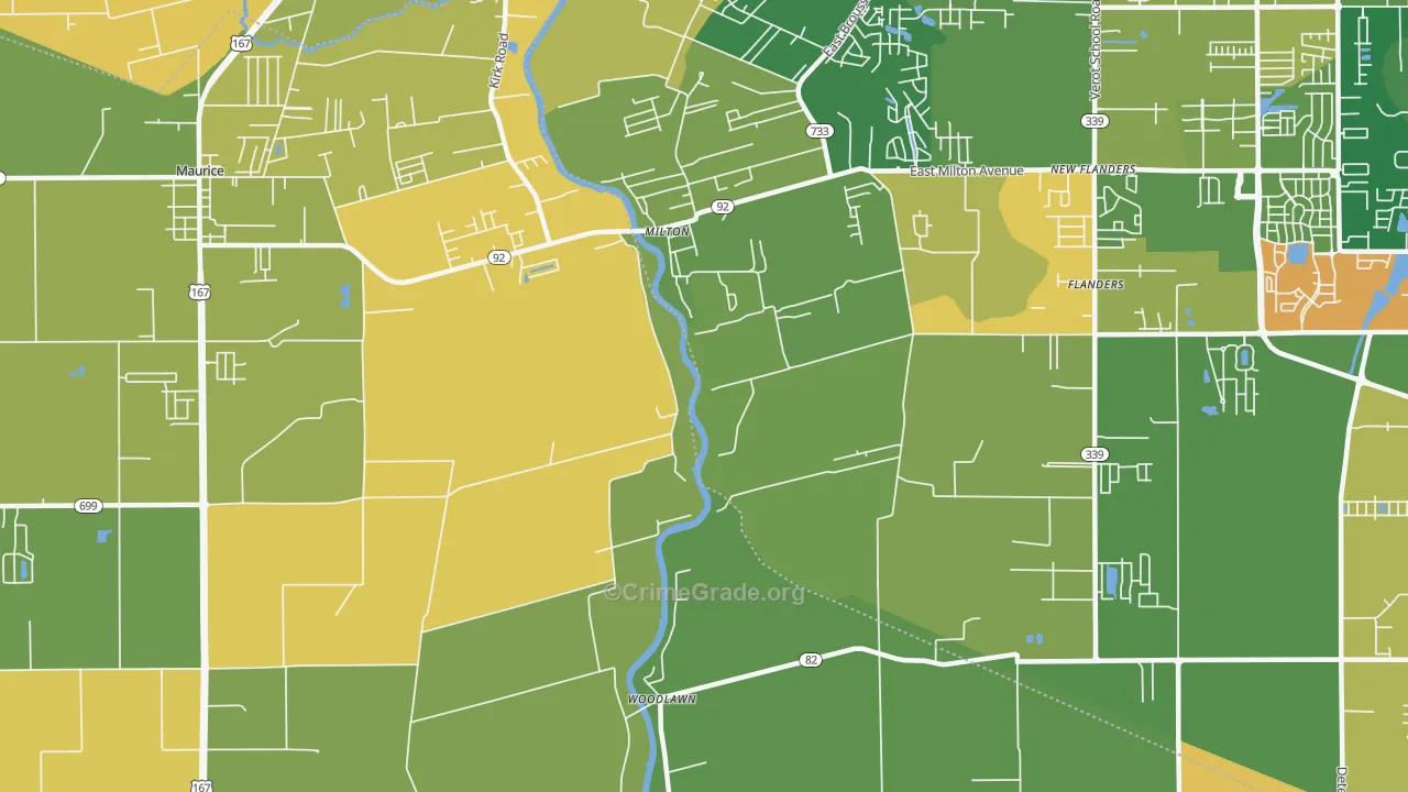 Milton, LA Map of Murder Rates