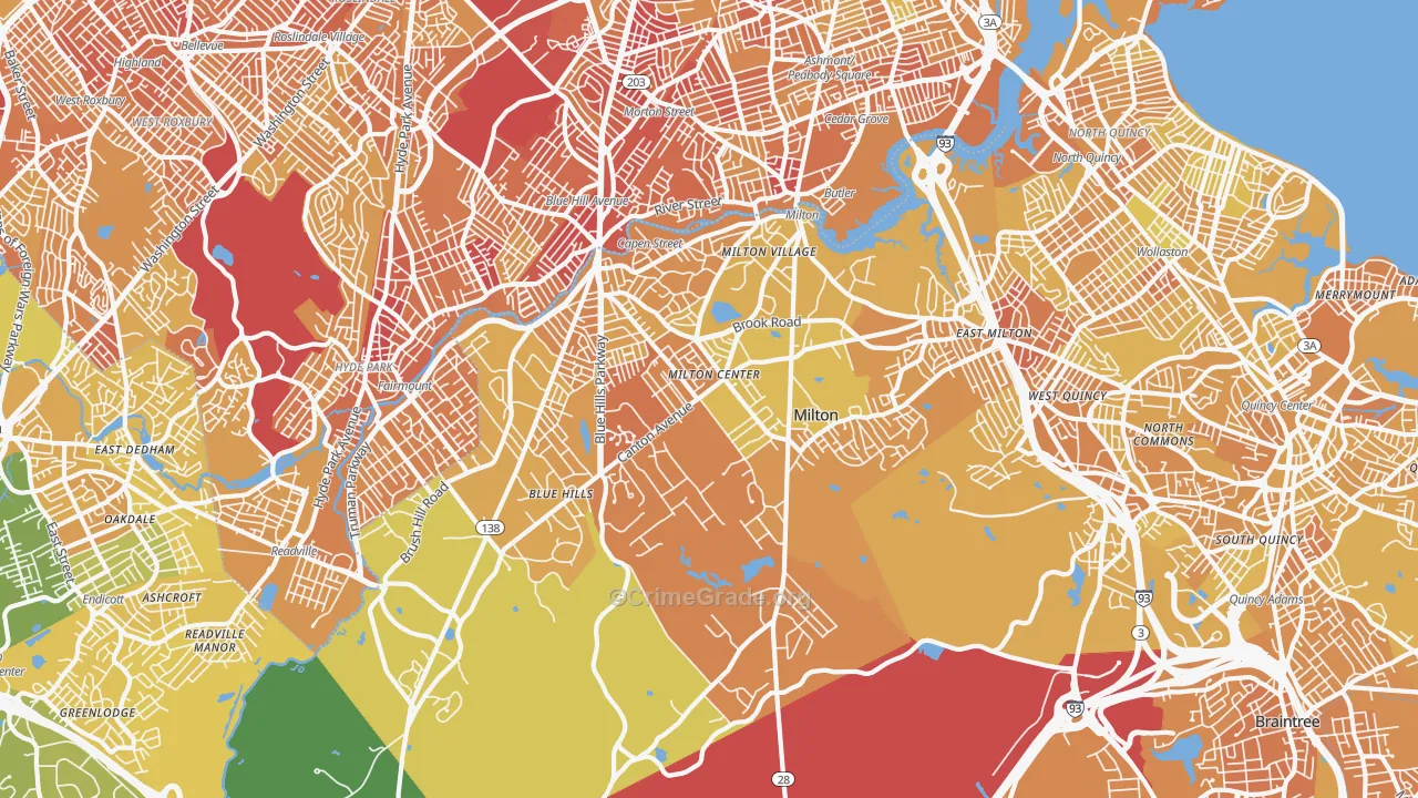 Milton, MA Map of Murder Rates