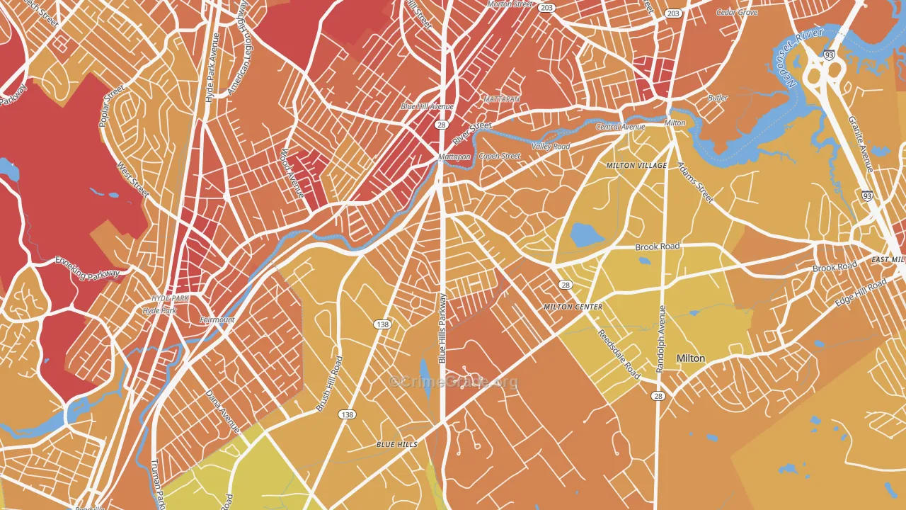 Milton Upper Mills, Milton, MA Map of Murder Rates