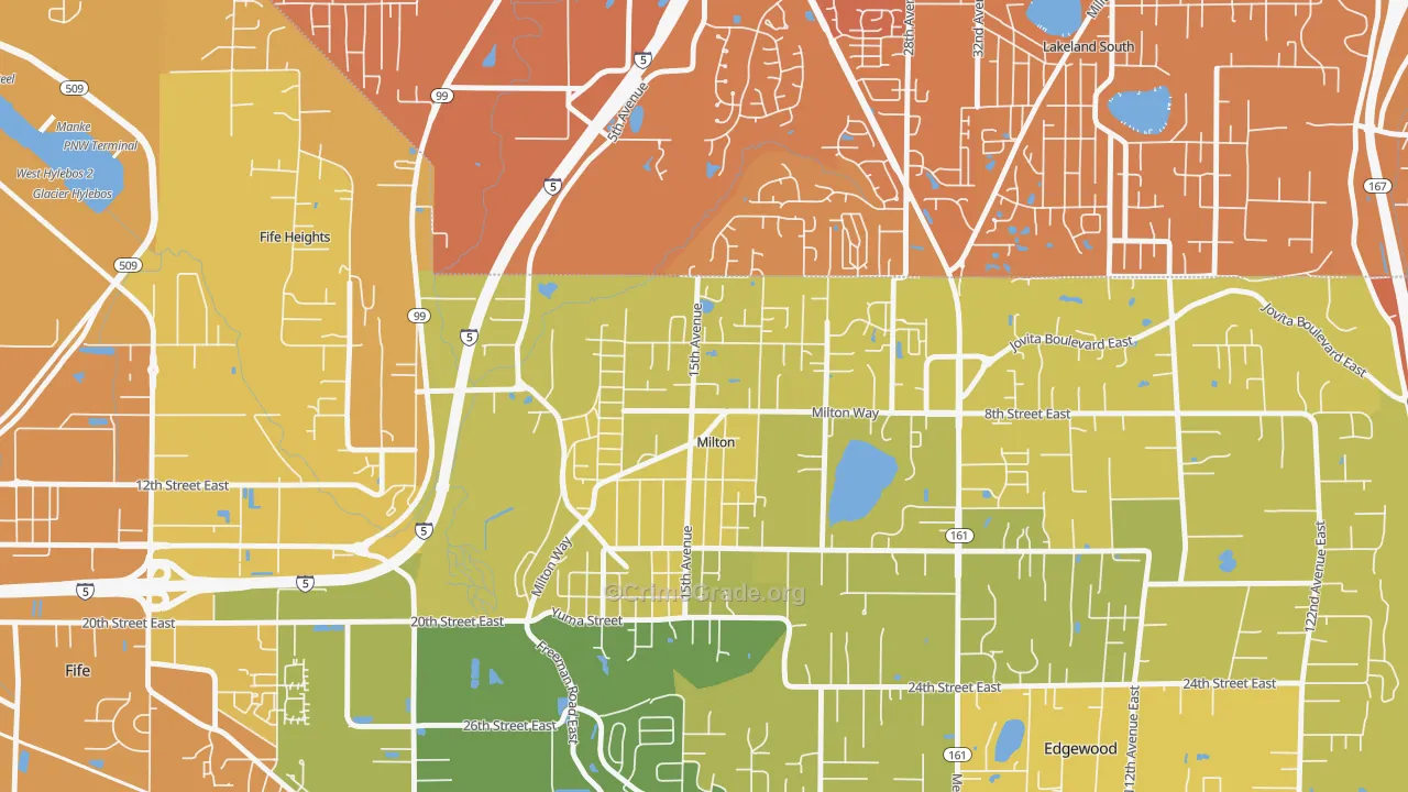 Milton, WA Map of Murder Rates