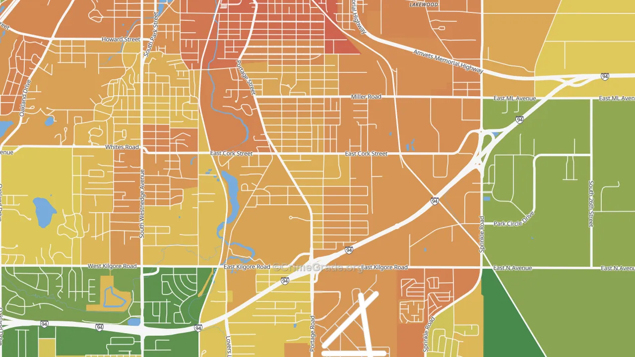 Milwood, Kalamazoo, MI Map of Murder Rates