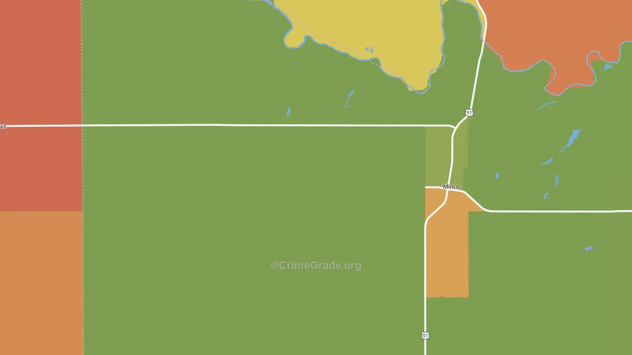Minco, OK Map of Murder Rates
