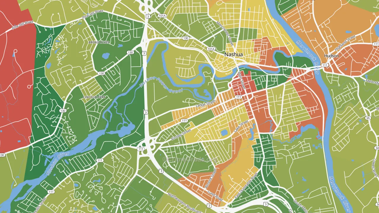 Mine Falls Park, Nashua, NH Map of Murder Rates