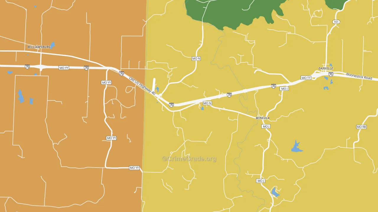 Mineola, MO Map of Murder Rates