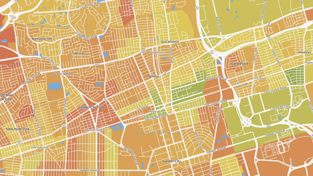 Mineola, NY Map of Murder Rates