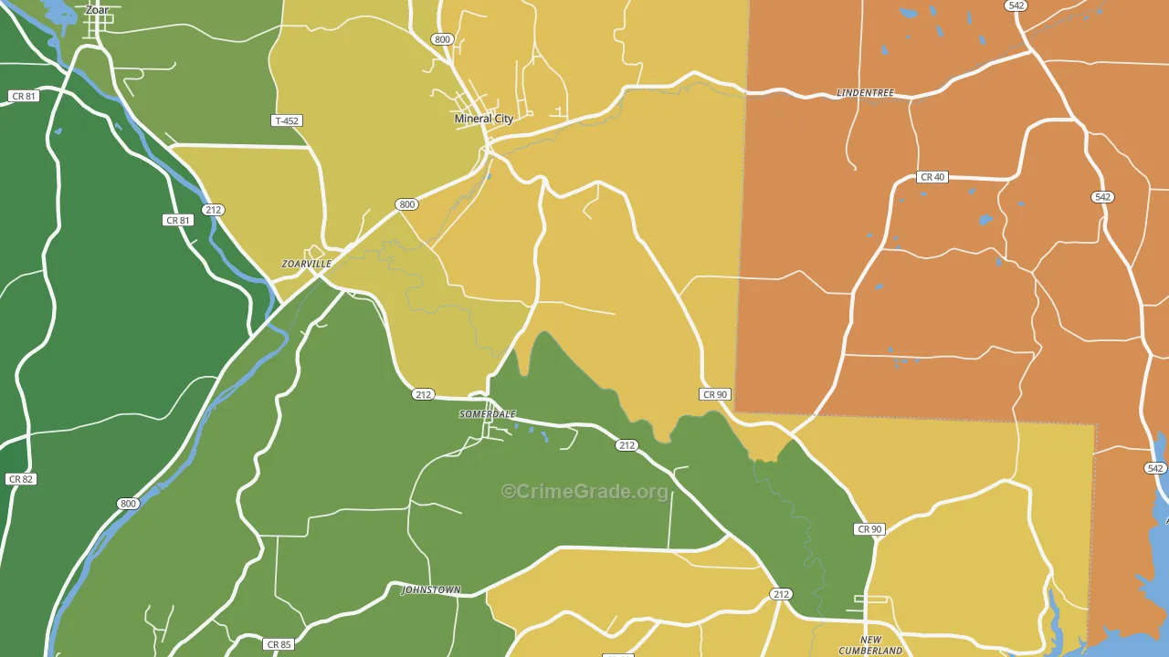 Mineral City, OH Map of Murder Rates