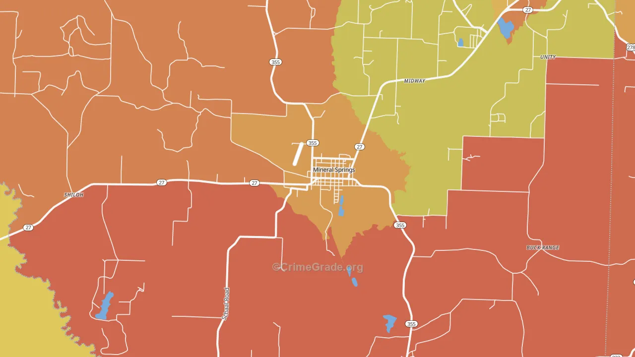 Mineral Springs, AR Map of Murder Rates