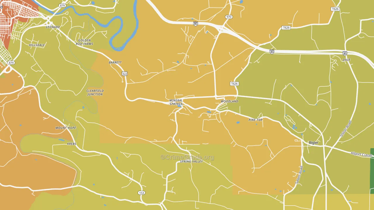 Mineral Springs, PA Map of Murder Rates