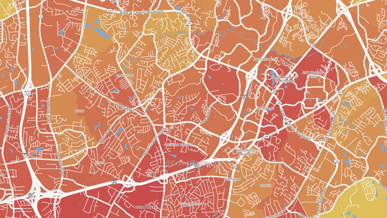 Mineral Springs-Rumble Road, Charlotte, NC Map of Murder Rates