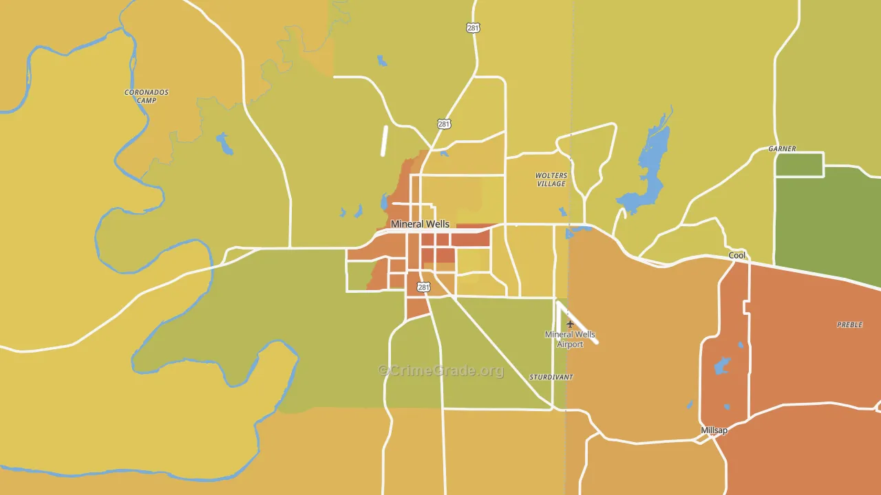Mineral Wells, TX Map of Murder Rates
