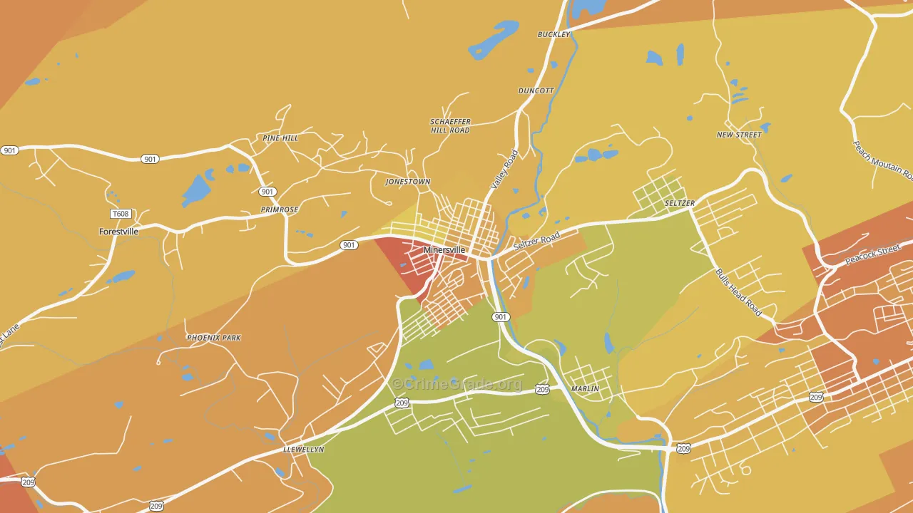 Minersville, PA Map of Murder Rates