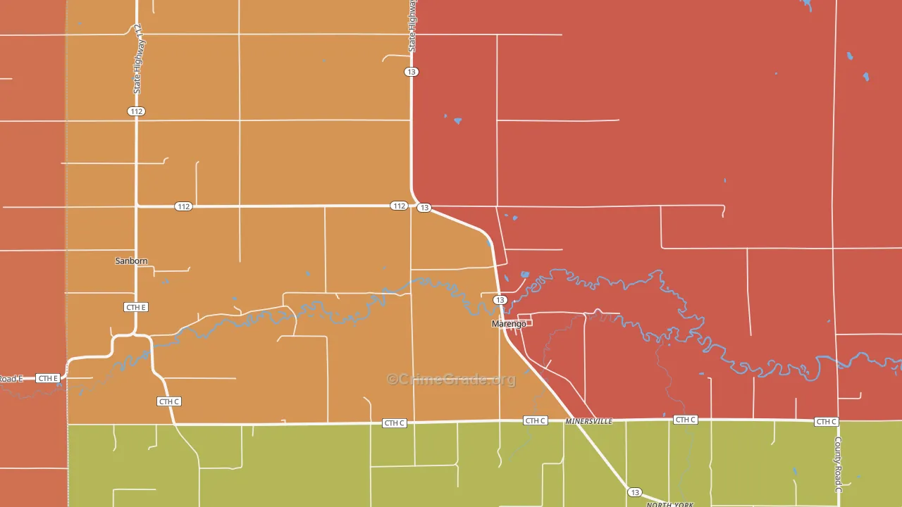 Minersville, WI Map of Murder Rates