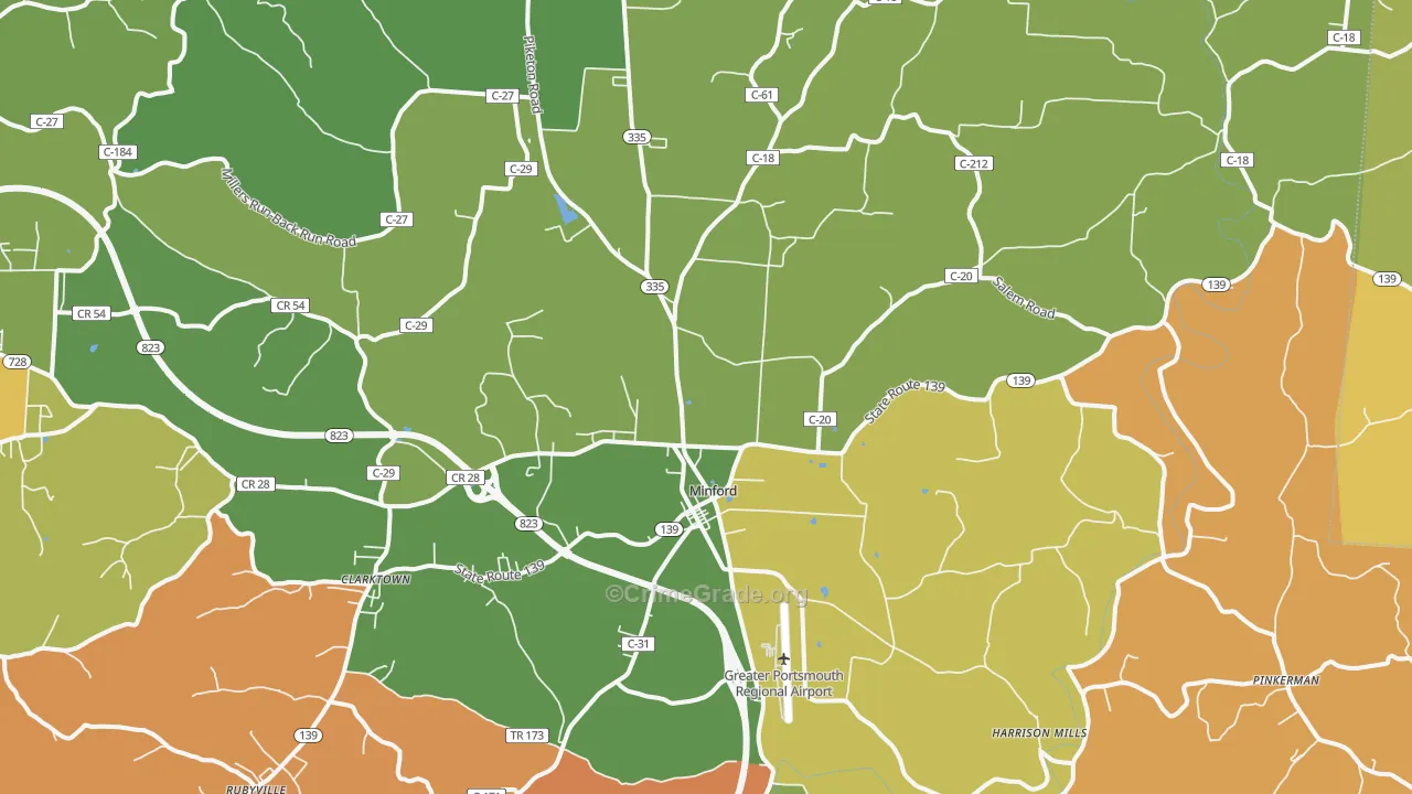 Minford, OH Map of Murder Rates