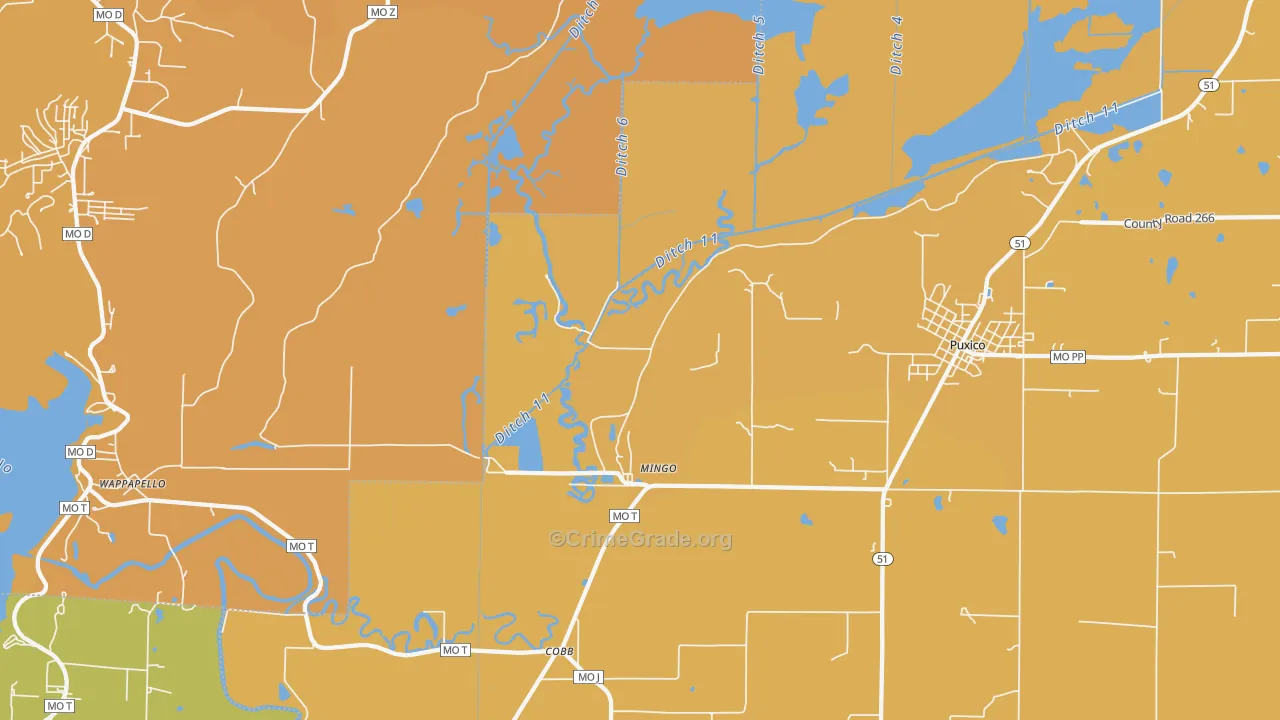 Mingo, MO Map of Murder Rates
