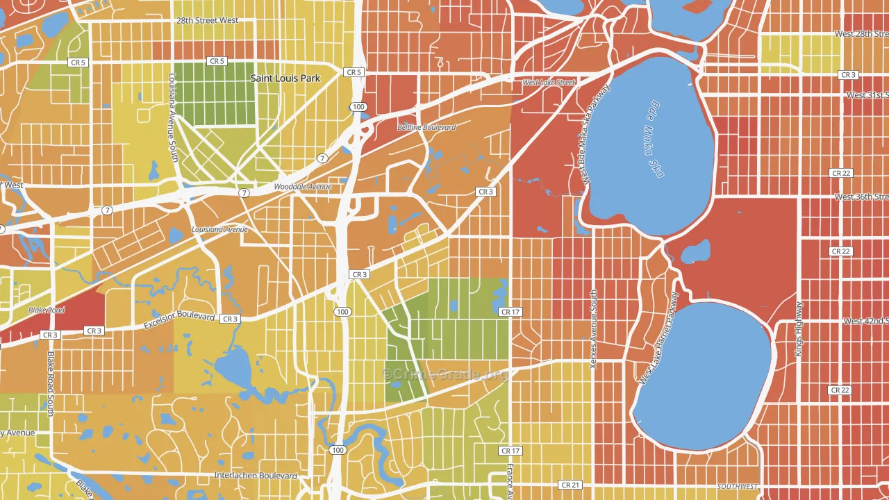 Minikahda Vista, St. Louis Park, MN Map of Murder Rates