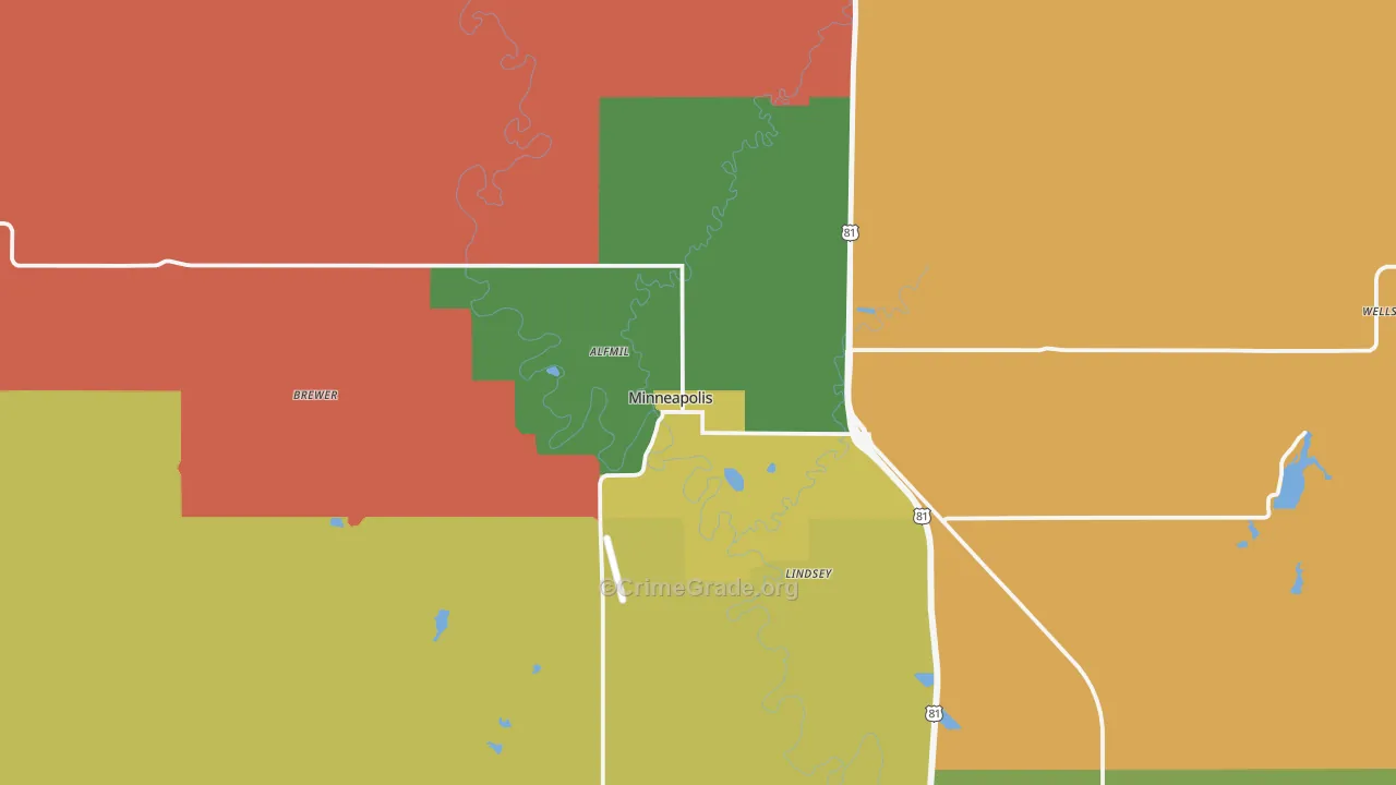 Minneapolis, KS Map of Murder Rates