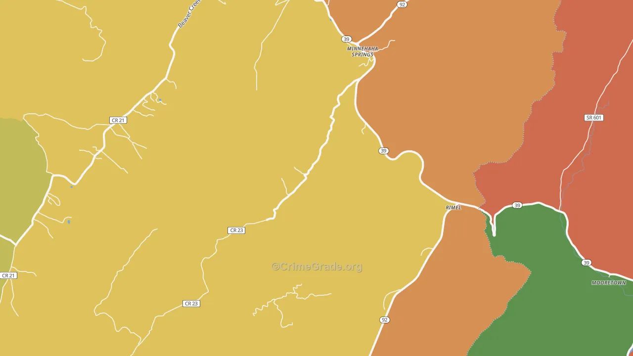 Minnehaha Springs, WV Map of Murder Rates