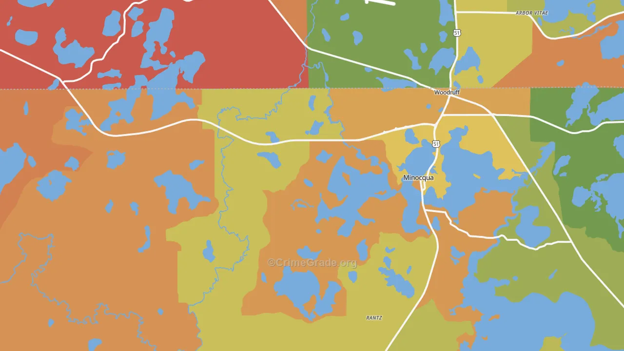 Minocqua, WI Map of Murder Rates