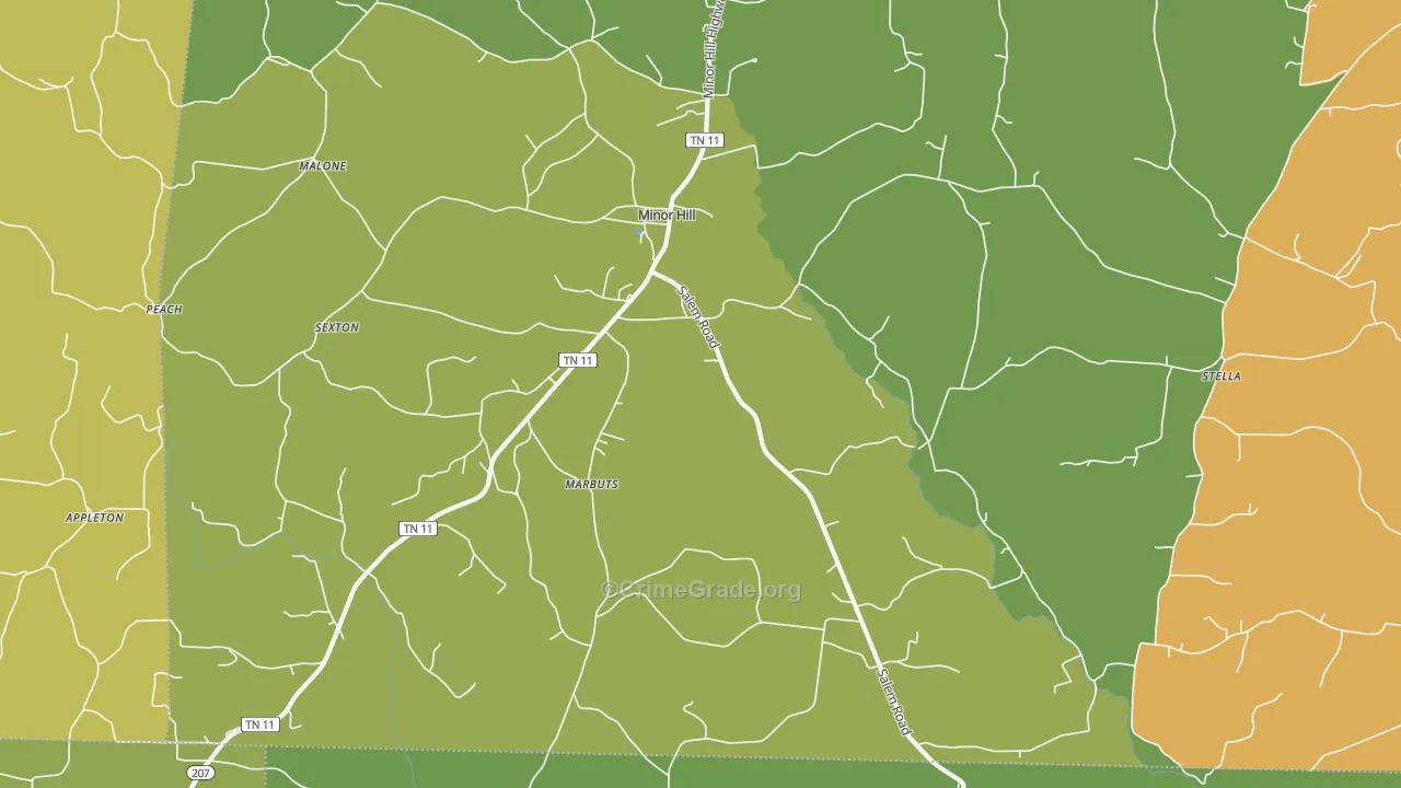 Minor Hill, TN Map of Murder Rates