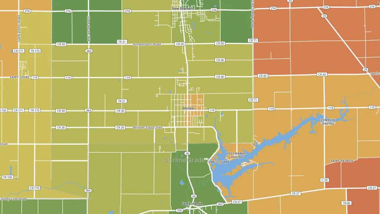Minster, OH Map of Murder Rates