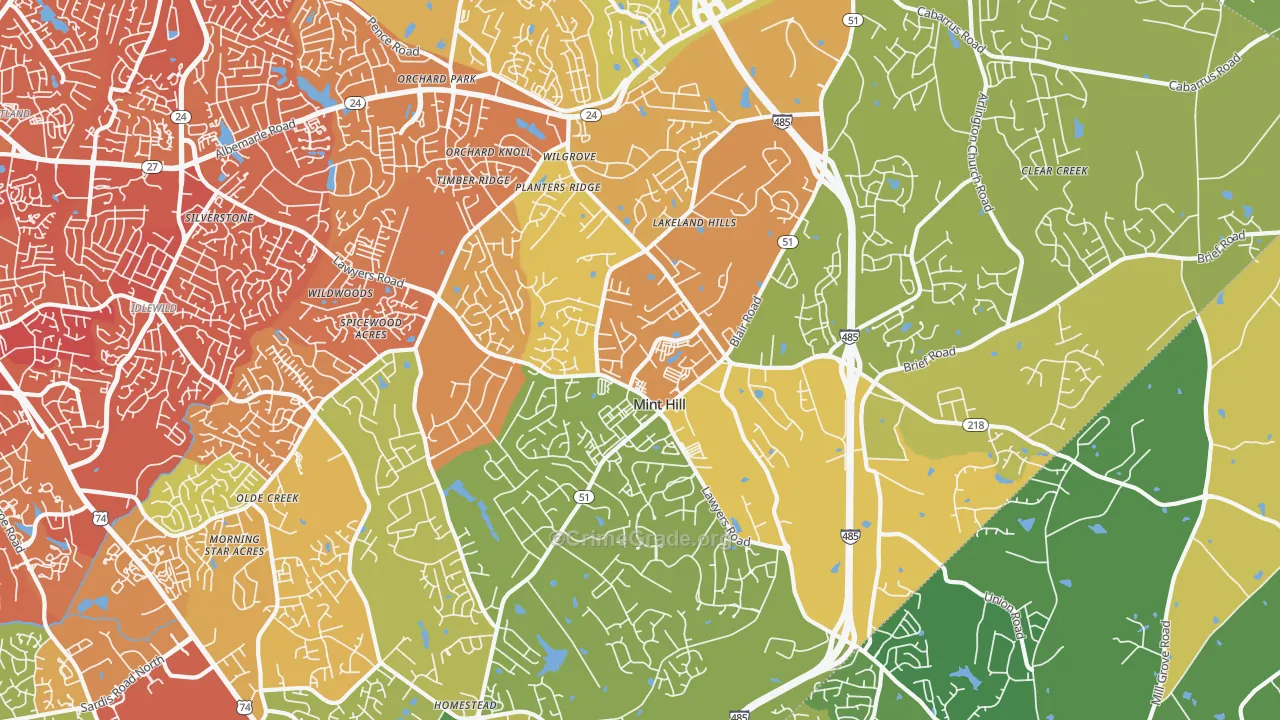 Mint Hill, NC Map of Murder Rates