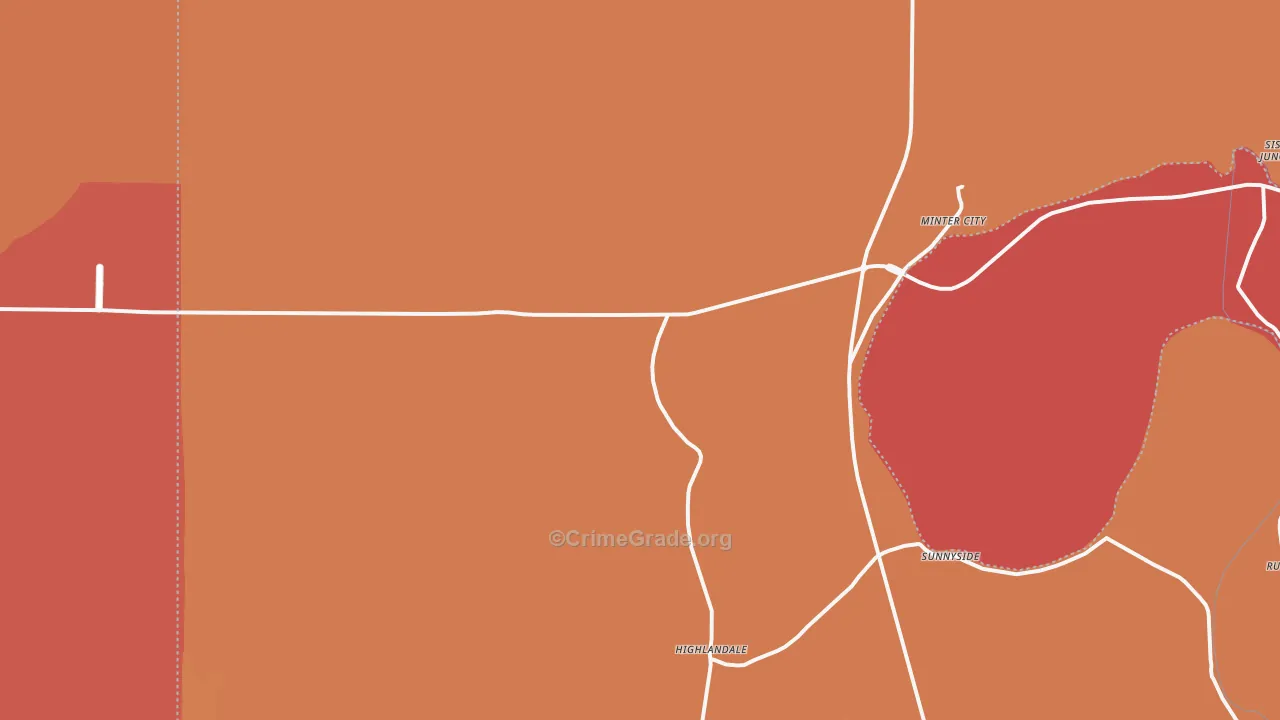Minter City, MS Map of Murder Rates