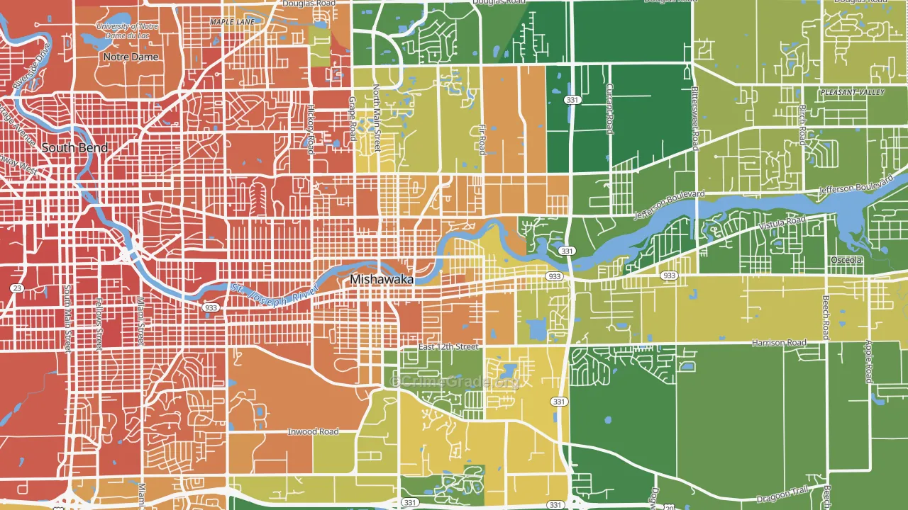 Mishawaka, IN Map of Murder Rates
