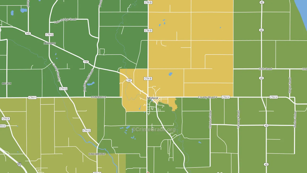 Mishicot, WI Map of Murder Rates
