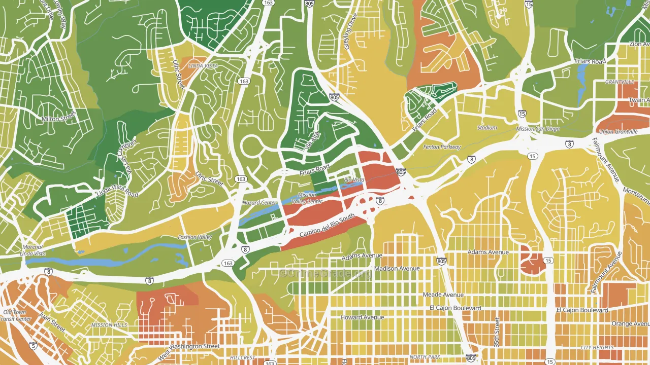 Mission Valley East, San Diego, CA Map of Murder Rates