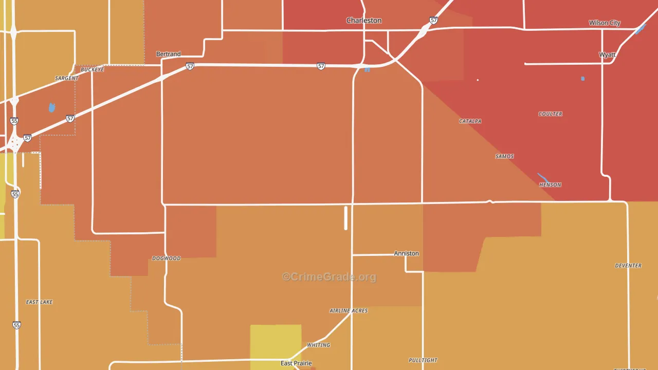 Mississippi County, MO Map of Murder Rates