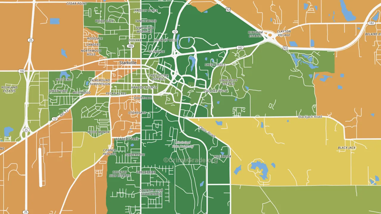 Mississippi State, MS Map of Murder Rates
