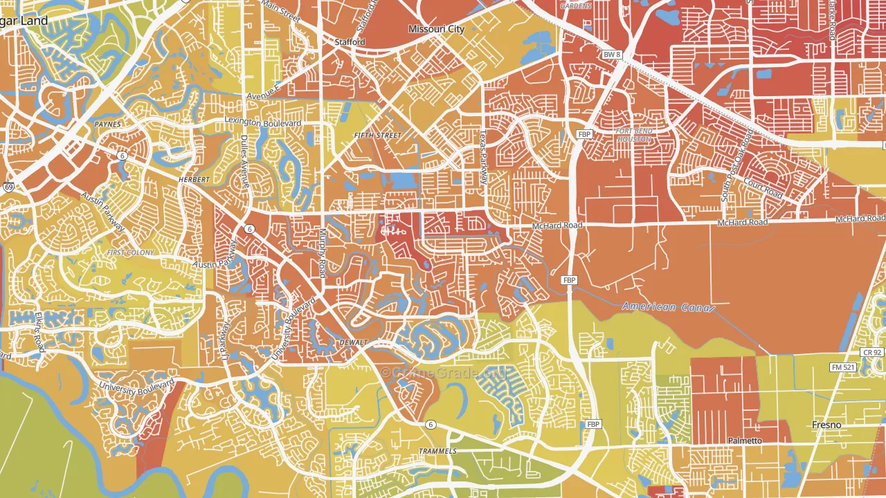 Missouri City, TX Map of Murder Rates