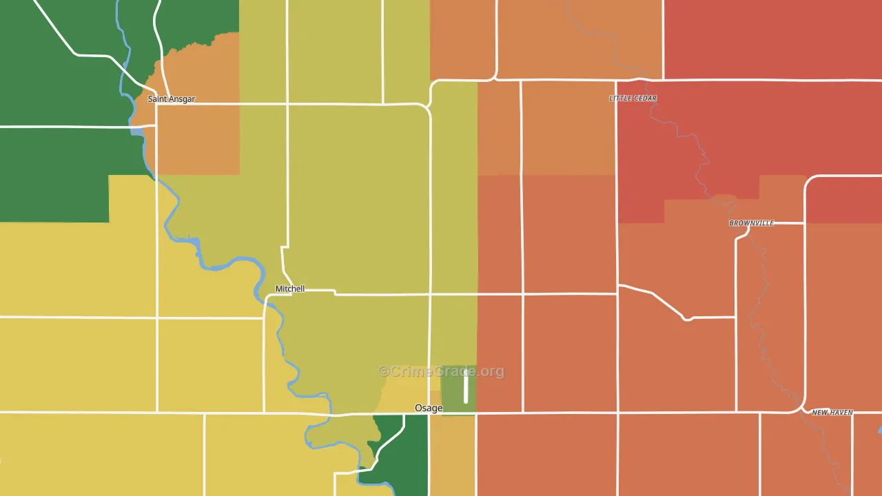 Mitchell County, IA Map of Murder Rates