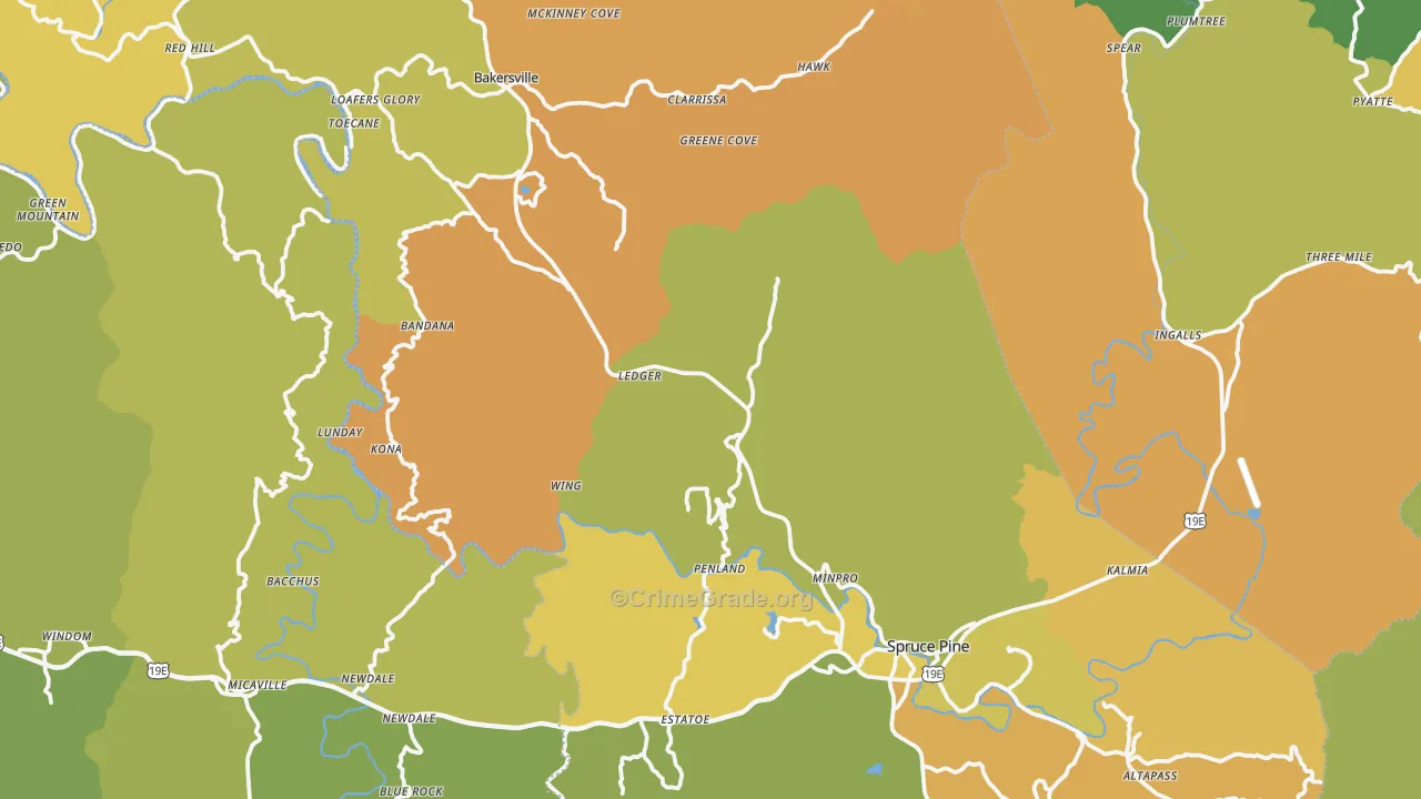 Mitchell County, NC Map of Murder Rates