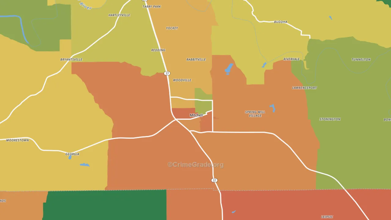 Mitchell, IN Map of Murder Rates