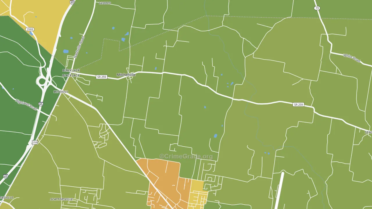 Mitchellville, TN Map of Murder Rates