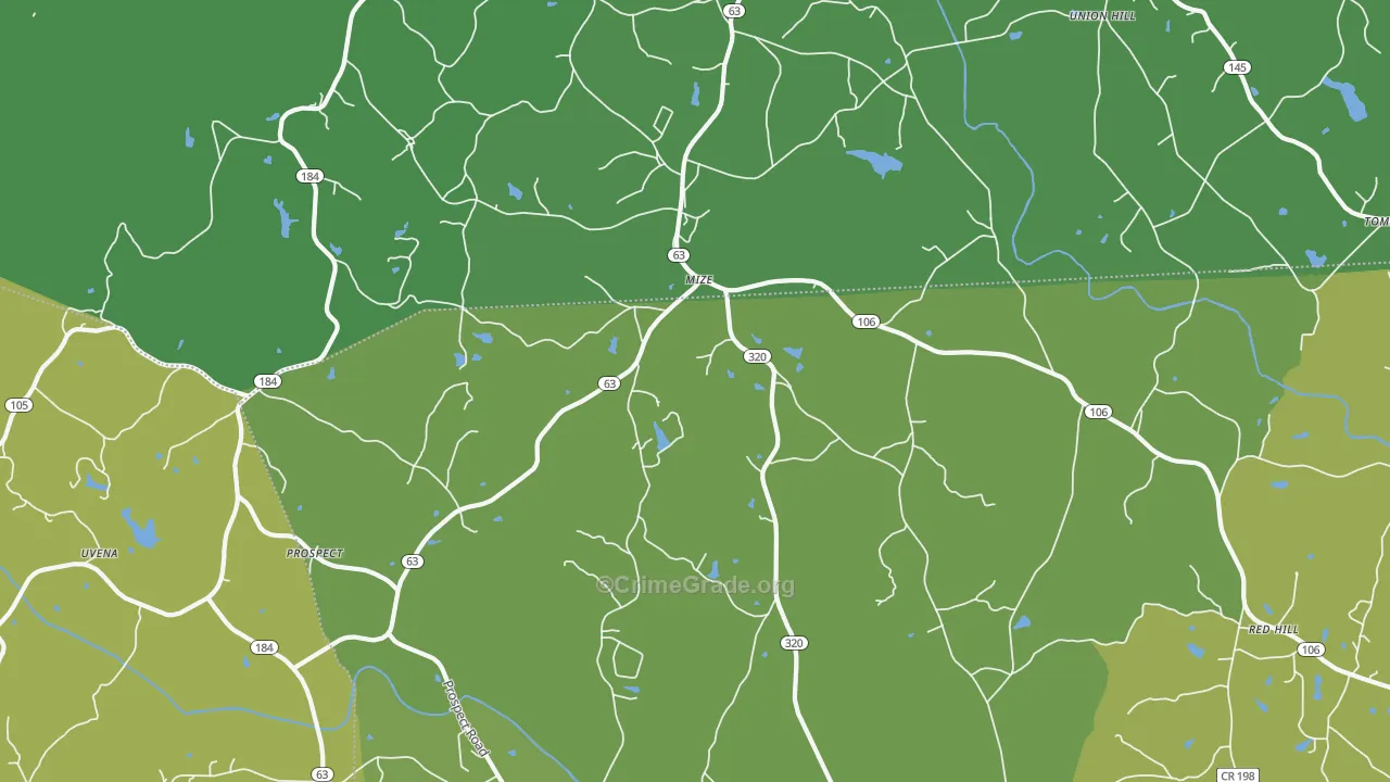 Mize, GA Map of Murder Rates