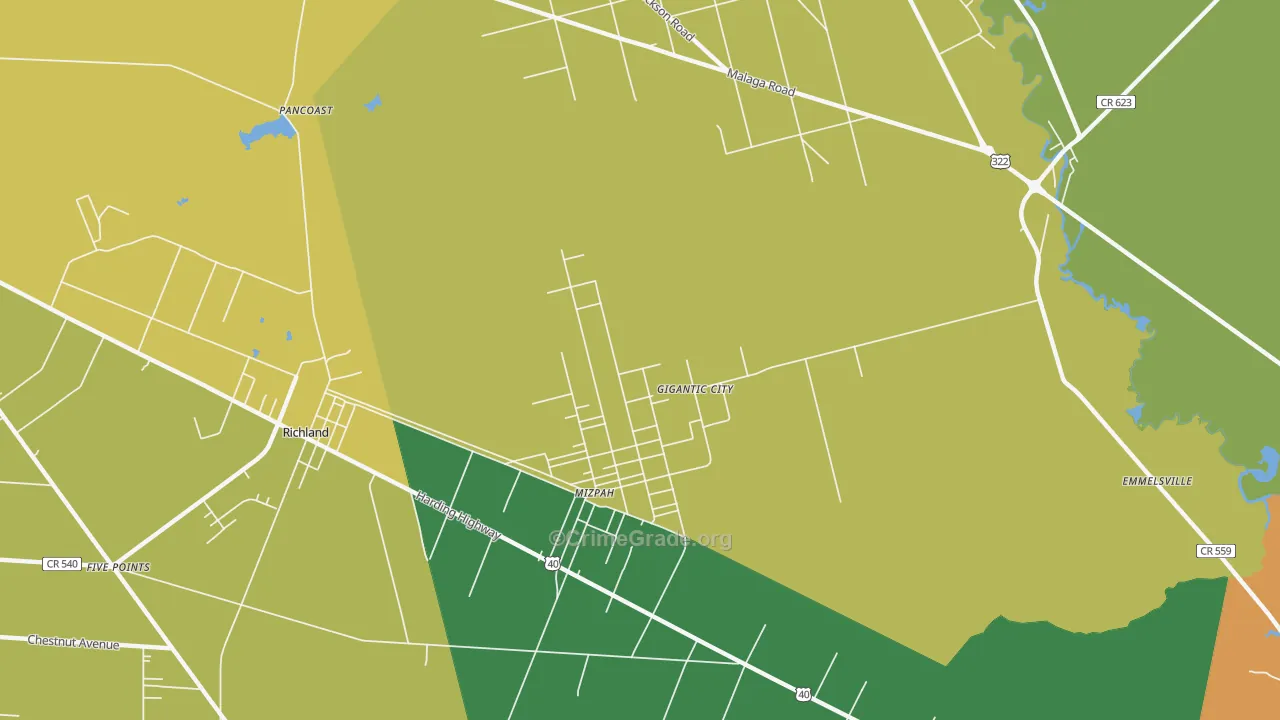 Mizpah, NJ Map of Murder Rates