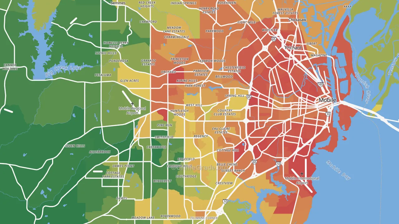 Mobile County, AL Map of Murder Rates