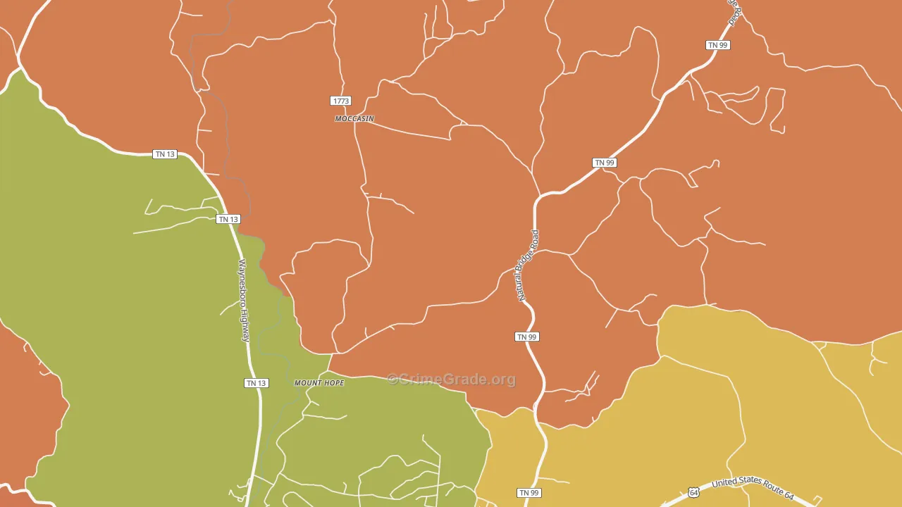 Moccasin, TN Map of Murder Rates