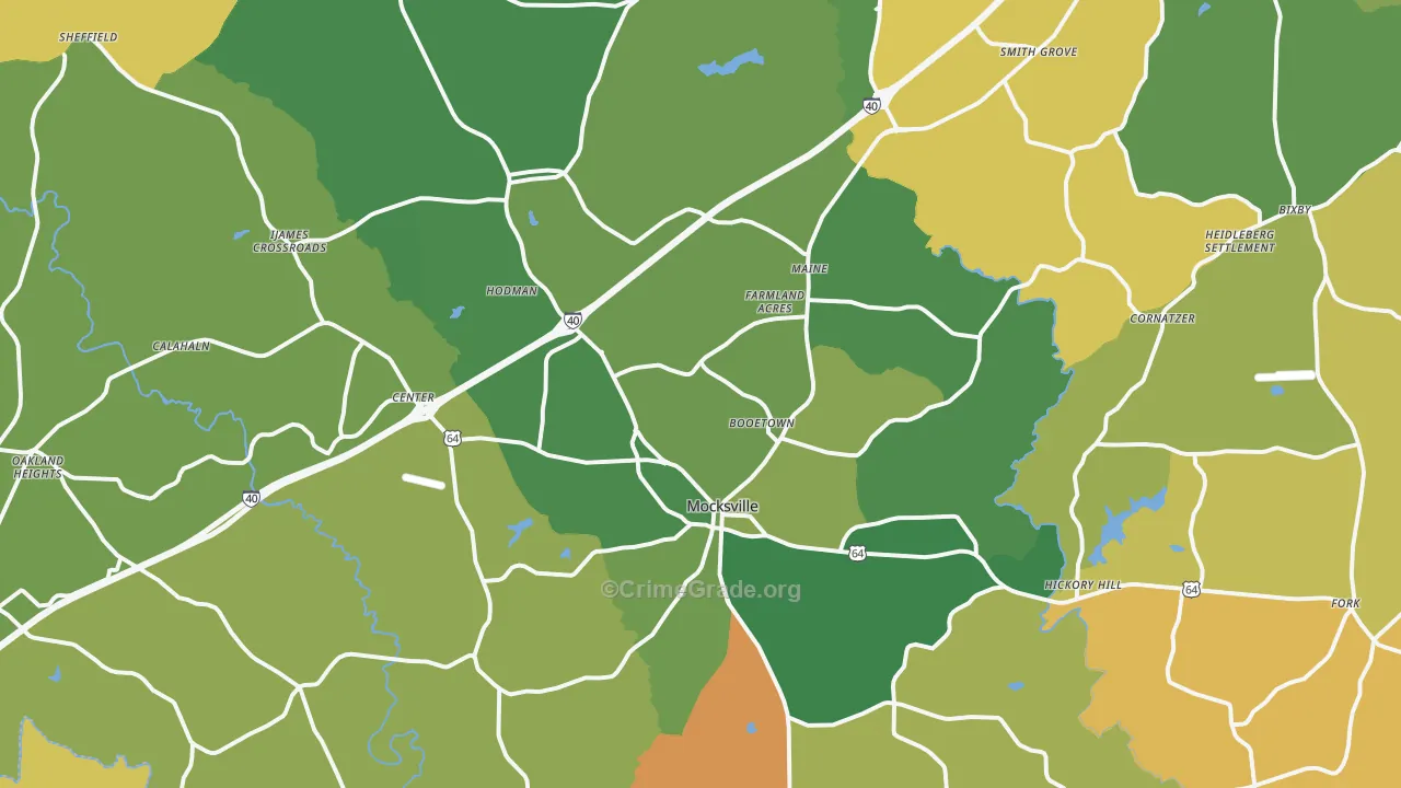 Mocksville, NC Map of Murder Rates