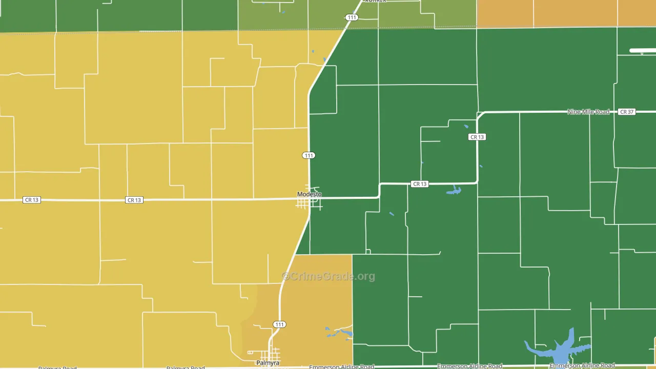 Modesto, IL Map of Murder Rates