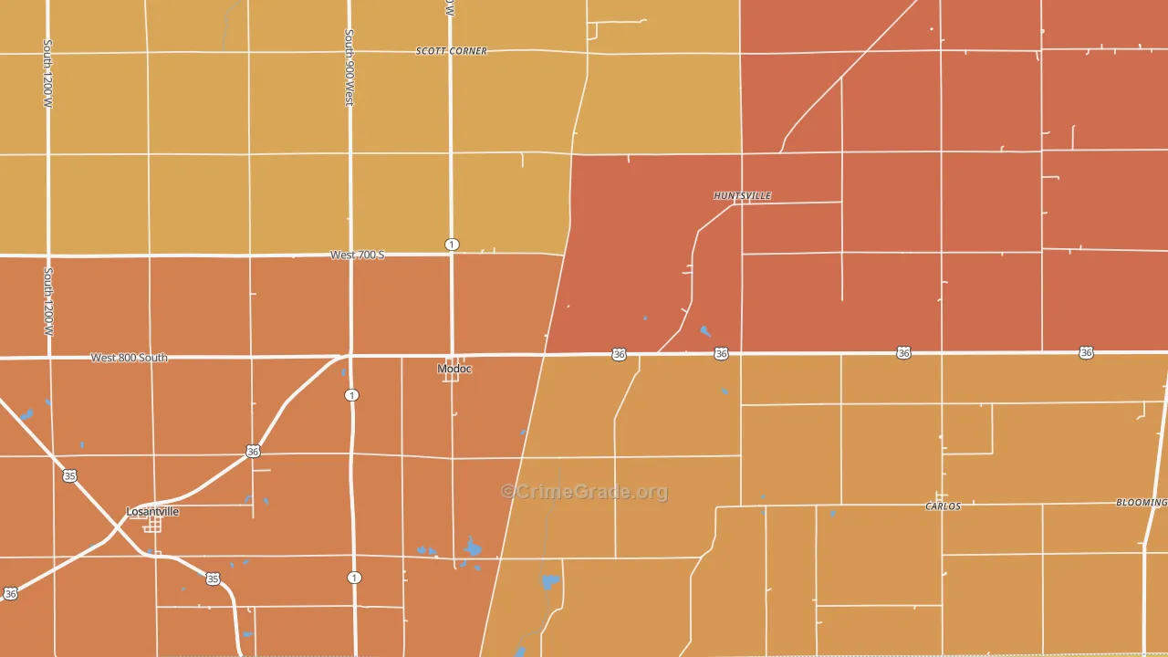 Modoc, IN Map of Murder Rates