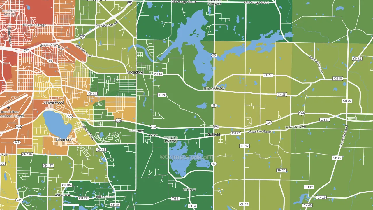 Mogadore, OH Map of Murder Rates