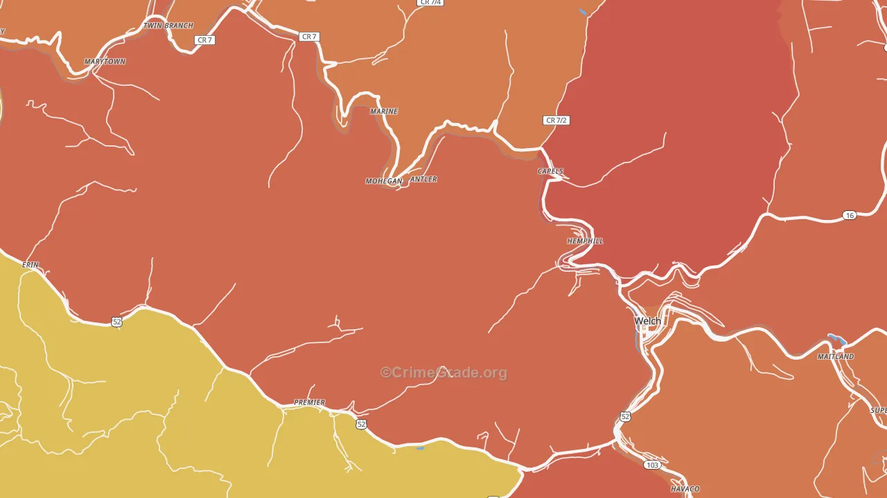 Mohegan, WV Map of Murder Rates